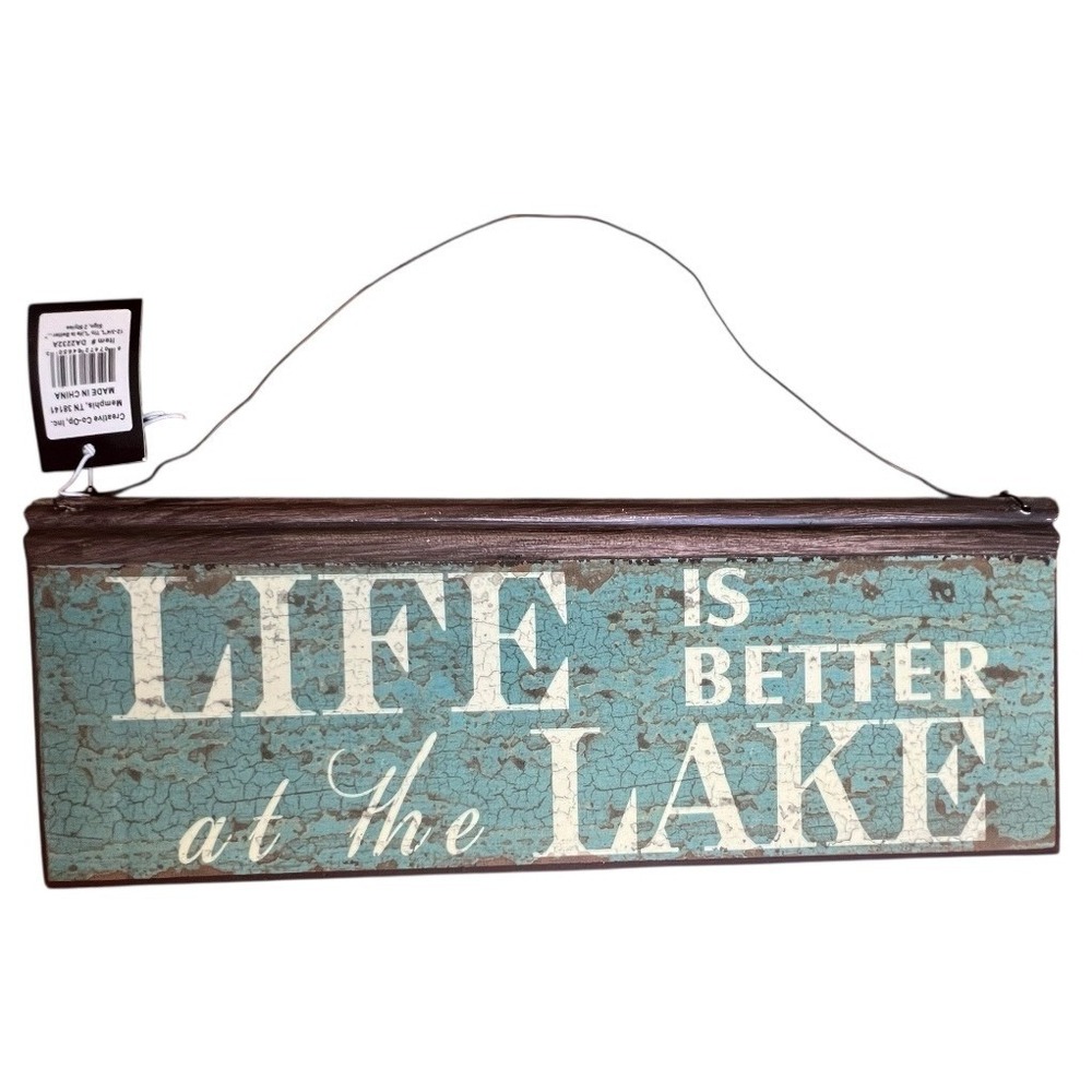 Creative Co-Op Metal Lake Sign Unisex OS Turquoise Brand New Rustic Wall Decor